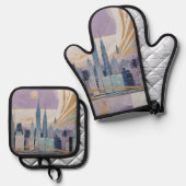 A Lunar Cityscape Ovenwant & Pannenlap Set (Voorkant / Achterkant)