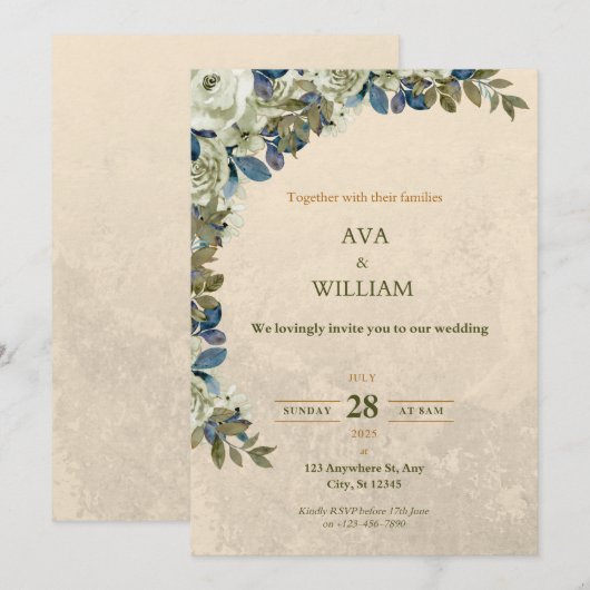 A luxurious and stylish wedding invitation  kaart (Voorkant / Achterkant)