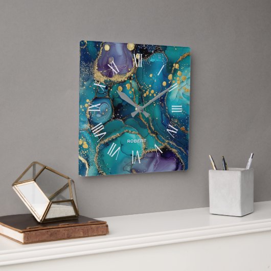 A luxurious rose-gold marble background square wal vierkante klok (Kantoor)