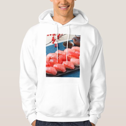 A luxurious tuna-inspired hoodie | Red gradation (Voorkant)