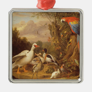 A Macaw, Ducks, Parrots en andere vogels in de dee Metalen Ornament