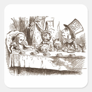 A Mad Tea Party Tenniel Sepia Vierkante Sticker