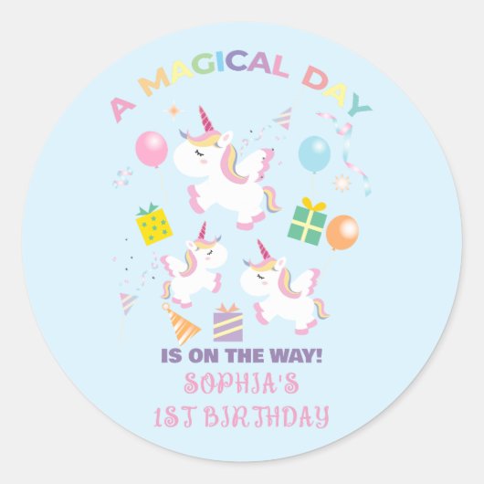A Magical Unicorn Birthday Invitation Ronde Sticker (Voorkant)