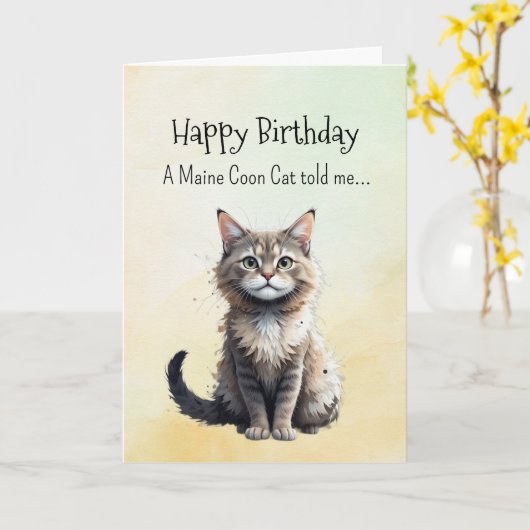 A Maine Coon Cat Personality Birthday Fun Animal Kaart (Gele Bloem)