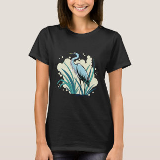 A Majestic Blue Heron Stands Tall In A Vibrant Nat T-shirt