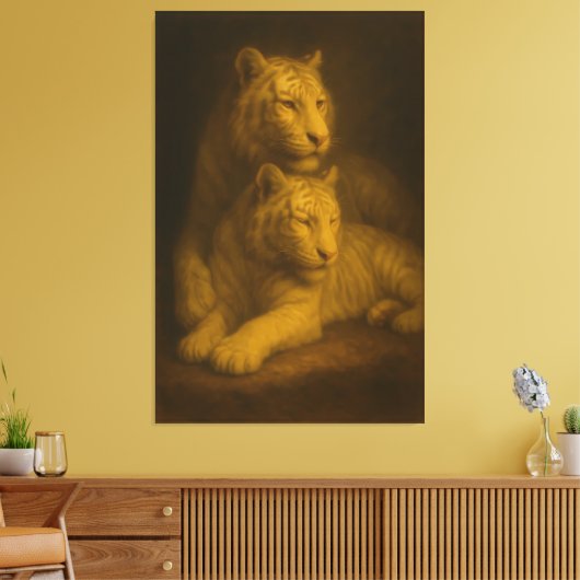 A majestic roaring white tiger captured in a luxur canvas afdruk (Insitu (Woonkamer))