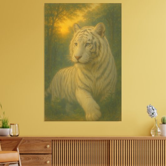 A majestic white tiger painted in premium fine-art canvas afdruk (Insitu (Woonkamer))