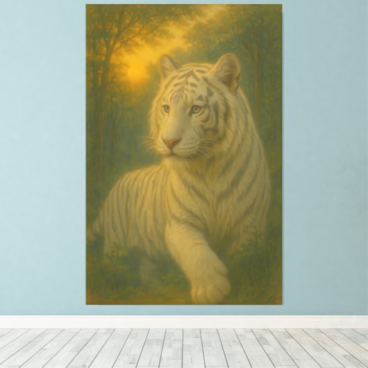 A majestic white tiger painted in premium fine-art canvas afdruk (Insitu (Houten vloer))