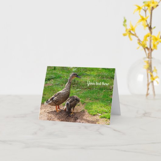 A Mallard Duck and her Duckling Greeting card Kaart (Gele Bloem)