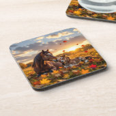 A Mama Horse and her Foal in Autumn Bier Onderzetter (Linkerzijde)