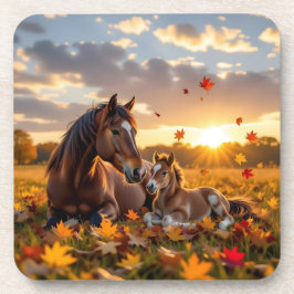 A Mama Horse and her Foal in Autumn Bier Onderzetter