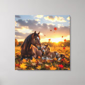 A Mama Horse and her Foal in Autumn Canvas Afdruk (Voorkant)