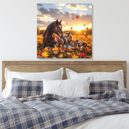 A Mama Horse and her Foal in Autumn Canvas Afdruk (Insitu (Slaapkamer))