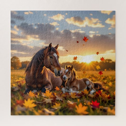 A Mama Horse and her Foal in Autumn Legpuzzel (Verticaal)