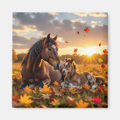 A Mama Horse and her Foal in Autumn Magneet (Voorkant)