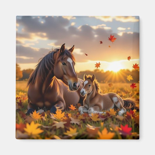 A Mama Horse and her Foal in Autumn Magneet (Voorkant)