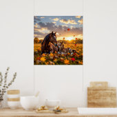 A Mama Horse and her Foal in Autumn Poster (Keuken)