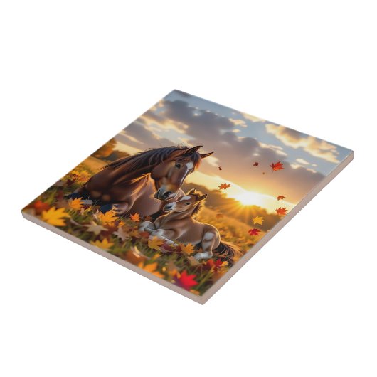 A Mama Horse and her Foal in Autumn Tegeltje (Zijkant)