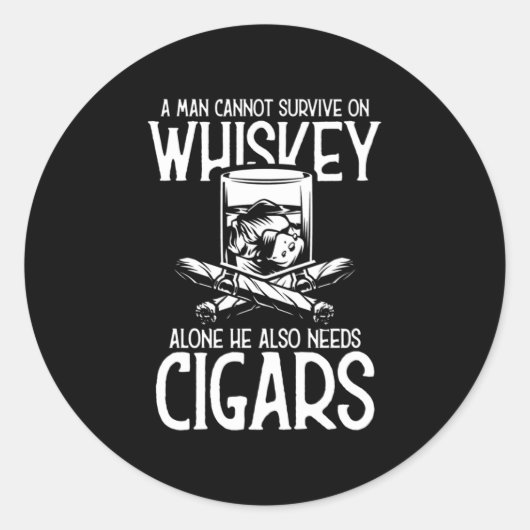 A Man Who Loves Whiskey And Cigar Ronde Sticker (Voorkant)
