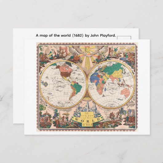 A map of the world (1682) by John Playford. Briefkaart (Voorkant / Achterkant)