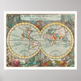 "A MAPP OF THE WORLD" 1682 VAN JOHN PLAYFORD POSTER