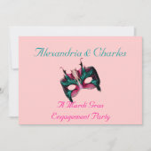 "A Mardi Gras Engagement Party" - Turquoise/Pink Kaart (Voorkant)