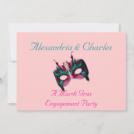 "A Mardi Gras Engagement Party" - Turquoise/Pink Kaart (Voorkant)