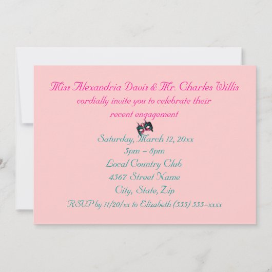 "A Mardi Gras Engagement Party" - Turquoise/Pink Kaart (Achterkant)
