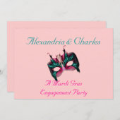 "A Mardi Gras Engagement Party" - Turquoise/Pink Kaart (Voorkant / Achterkant)