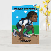 A-Maze-ing Zwart Meisjes Track Star Gelukkige Verj Kaart (Gele Bloem)