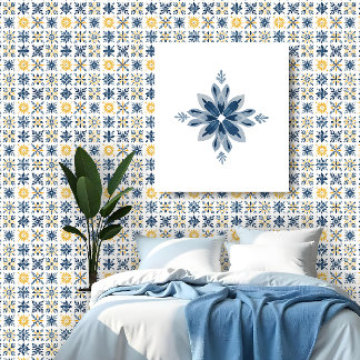 A Mediterranean Tile Design with Floral Geometric  Behang