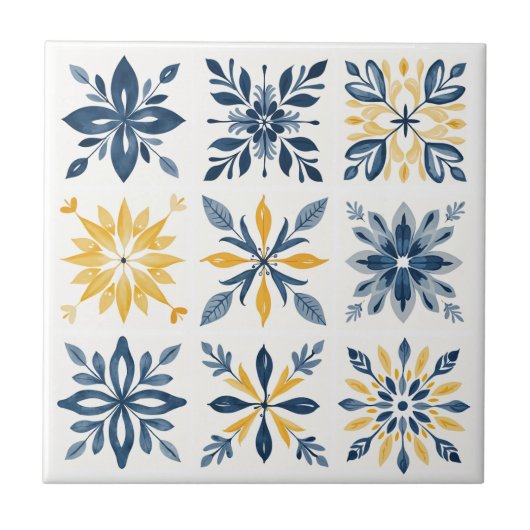 A Mediterranean Tile Design with Floral Geometric  Tegeltje (Voorkant)