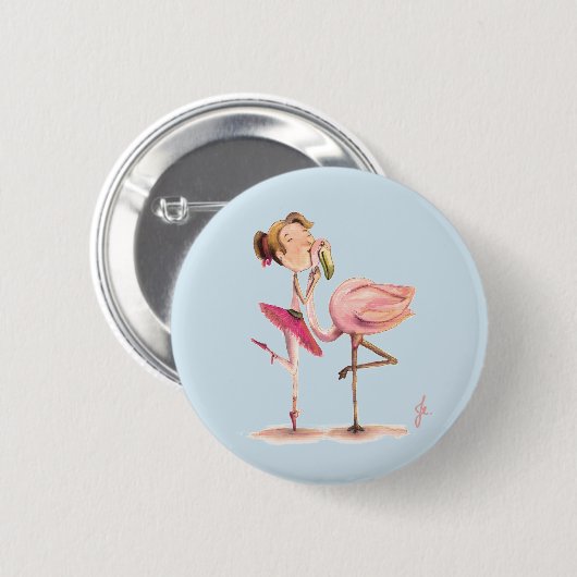 A menina e o Flamingo Ronde Button 5,7 Cm (Voorkant /achterkant)