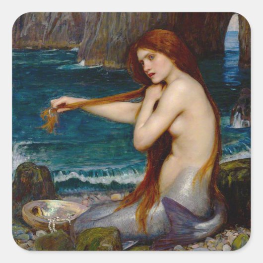 A Mermaid, c. 1900 by John Waterhouse Vierkante Sticker (Voorkant)