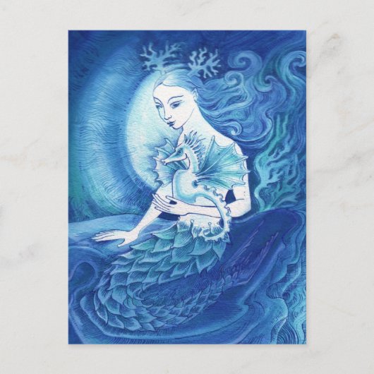 A Mermaid en haar Seahorse Briefkaart (Voorkant)