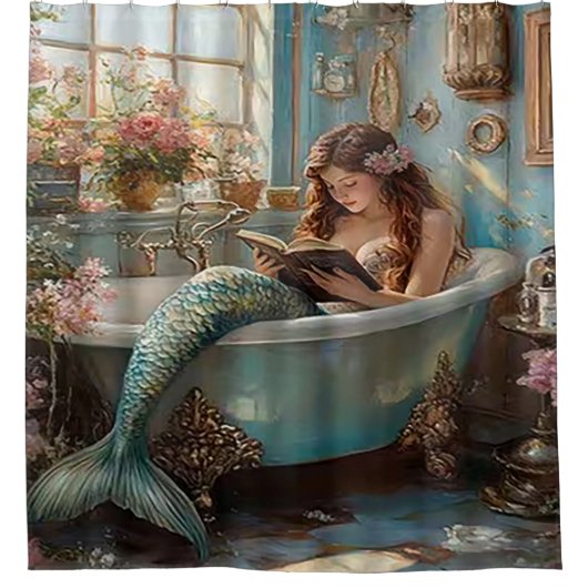 A Mermaid in Her Aquatic Bath Douchegordijn (Voorkant)