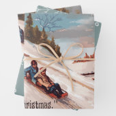 "A Merry Christmas" Kaart van Sneeuwsleeën Inpakpapier Vel (In situ)