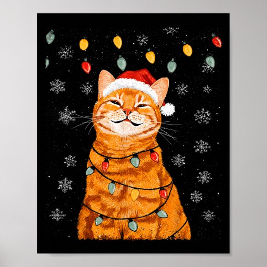 A Merry Christmas Lights Snowflake Ginger Cat Oran Poster (Voorkant)