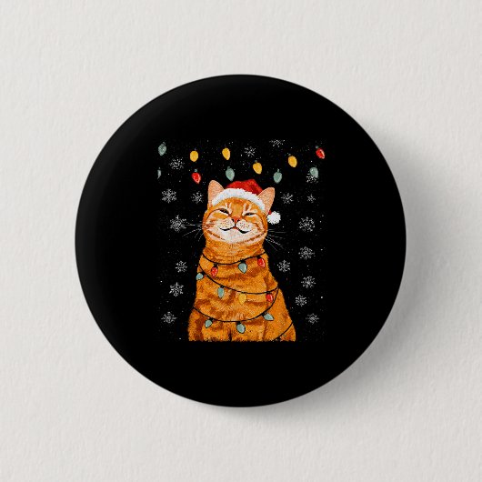 A Merry Christmas Lights Snowflake Ginger Cat Oran Ronde Button 5,7 Cm (Voorkant)