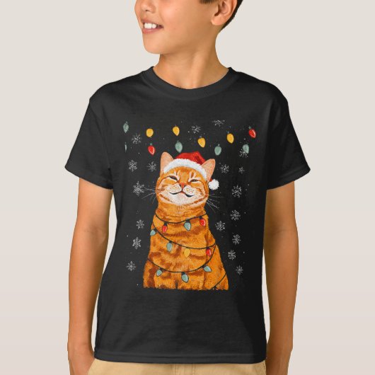 A Merry Christmas Lights Snowflake Ginger Cat Oran T-shirt (Voorkant)