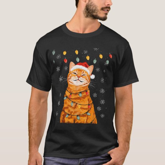 A Merry Christmas Lights Snowflake Ginger Cat Oran T-shirt (Voorkant)