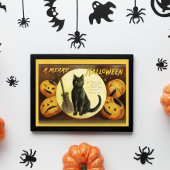  A Merry Halloween Black Cat Broom Feestdagenkaart