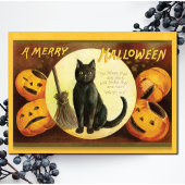  A Merry Halloween Black Cat Broom Feestdagenkaart