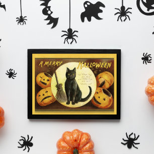  A Merry Halloween Black Cat Broom Kaart