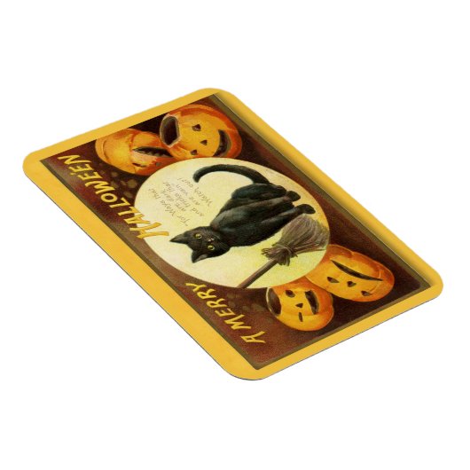 A Merry Halloween Black Cat Broom Magneet (Rechterzijde)