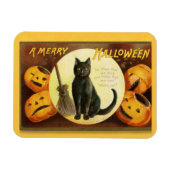 A Merry Halloween Black Cat Broom Magneet (Horizontaal)