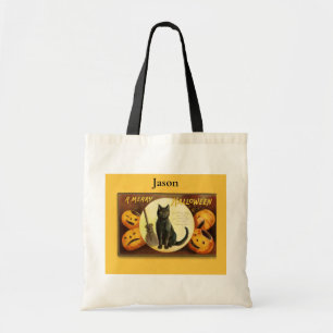 A Merry Halloween Black Cat Tote Bag