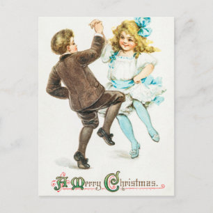 A Merry KerstBoy en Girl Dance Feestdagenkaart