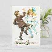  A Merry KerstBoy en Girl Dance Feestdagenkaart (Staand voorkant)
