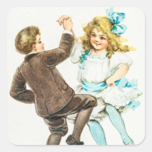  A Merry KerstBoy en Girl Dance Vierkante Sticker